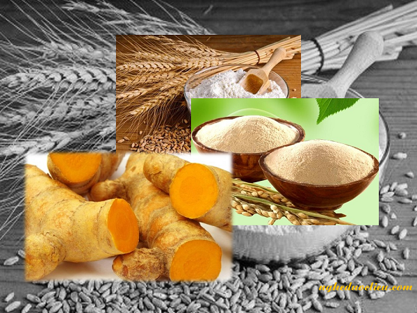 Cách dưỡng trắng da bằng tinh bột nghệ + cám gạo