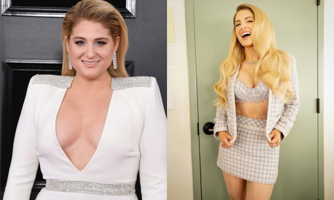 Meghan Trainor năm 2019 (ảnh trái) và năm 2025 (ảnh phải). Ảnh: People