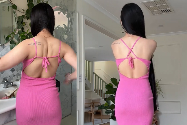 Happi Phạm mặc lại váy cũ sau khi giảm thành công 15-16 kg.